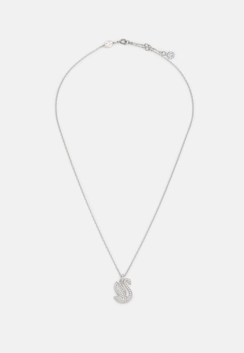 Collar de plata con un colgante en forma de cisne adornado con cristales transparentes, montado en una fina cadena con un cierre de langosta.