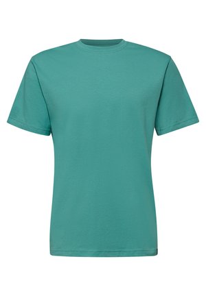 T-shirt à col rond et manches courtes de couleur sarcelle avec une coupe standard, présenté sur fond blanc.