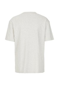 Lysegrå kortærmet t-shirt, lavet af blødt materiale, med en afslappet pasform og en simpel rund halsudskæring, ingen synlige udsmykninger eller mønstre.