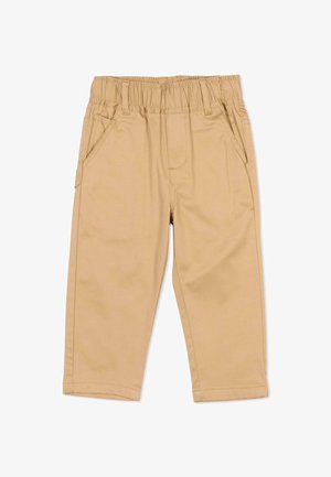 Pantalon pour tout-petit couleur fauve avec ceinture élastique, deux poches avant et passants de ceinture, présenté à plat sur fond blanc.