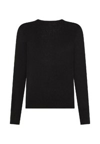 Maglione nero a maniche lunghe con texture a costine e scollo a girocollo. Design semplice, senza hardware o motivi visibili.