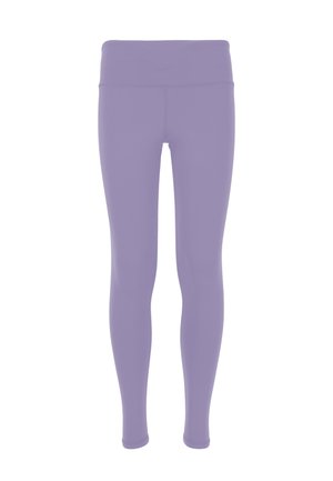 Leggings pour femmes couleur lavande, longueur intégrale, avec une taille haute, conçus pour un usage sportif ou décontracté.