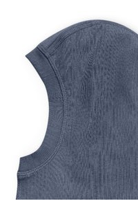 Top senza maniche di colore blu scuro realizzato in tessuto a coste. Presenta un collo rotondo e cuciture lisce lungo i bordi.