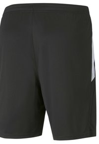 Sorte atletiske shorts lavet af letvægtsstof, med et hvidt mesh-panel på siden. Inkluderer et elastisk taljebånd for komfort.
