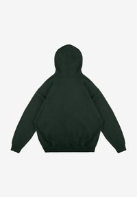 Czarna bluza z kapturem, wykonana z miękkiej mieszanki bawełny, luźny krój, kieszeń typu kangur, ściągacze na rękawach i dole, bezszwowy kaptur, jednolity kolor bez wzorów.