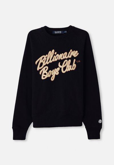 Felpa nera con un grande logo "Billionaire Boys Club" in oro e bianco a motivo a griglia sul davanti, con polsini e orlo a coste.
