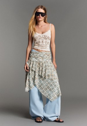 Bershka, PRINTED STRAPPY WITH LACE TRIM - TOP - Top - sand