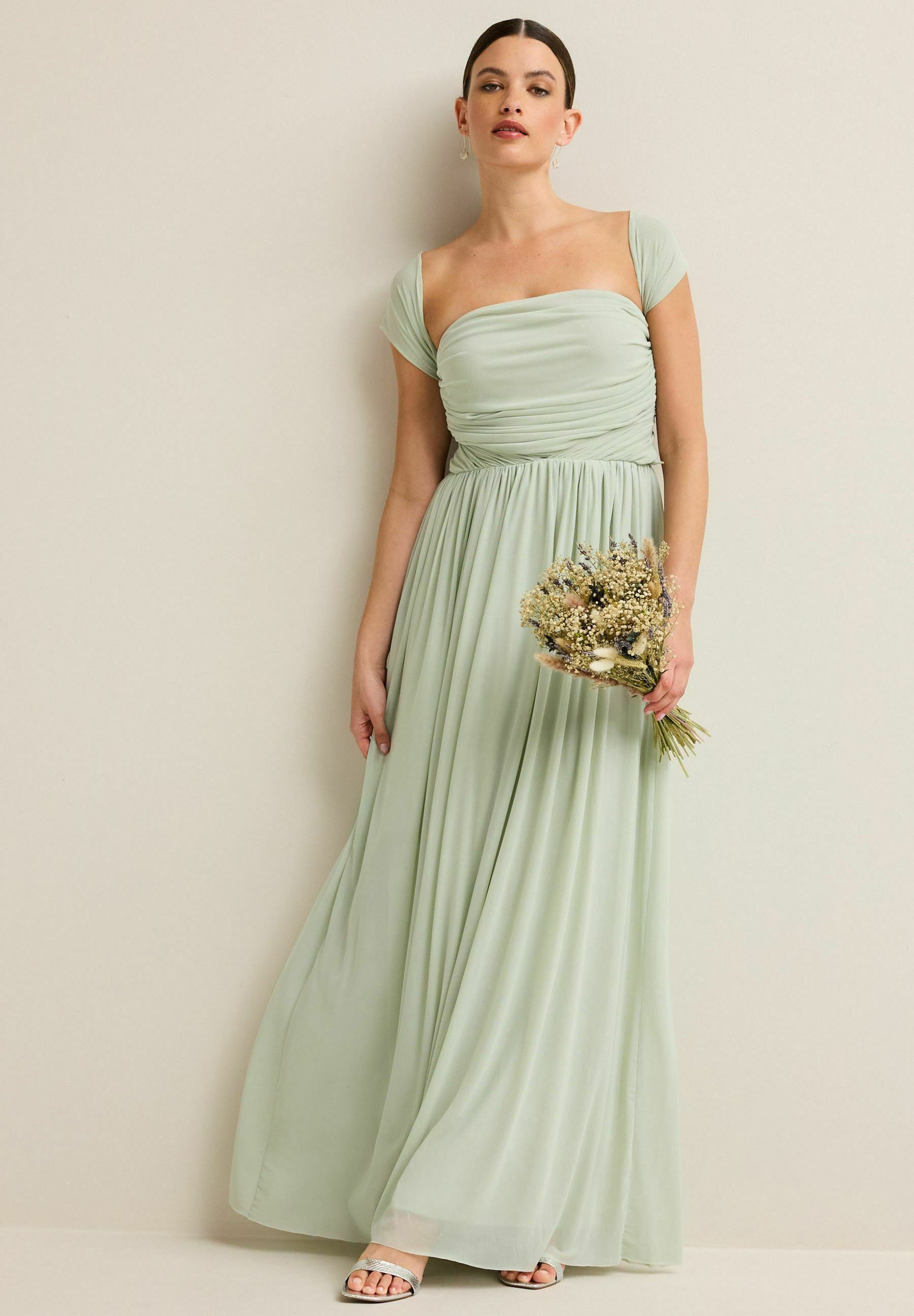 sage green petite bridesmaid dresses Wedtrend Women Dusty Sage Bridesmaid Dress with Slit A-Line Square Neck  Long Floral Wedding Guest Dress – WEDTREND main image 1