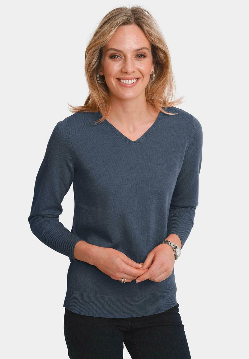 Damen Strickjacken | GOLDNER Strickpullover jeansblau/stone-blue denim - CM53829 Damen Strickjacken | GOLDNER Strickpullover jeansblau/stone-blue denim - CM53829