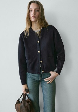 WITH GOLD BUTTONS - Cardigan - mottled dark blue
