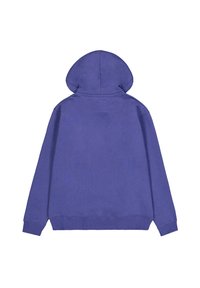 Lila huvtröja med texturerad finish, med en enfärgad design, långa ärmar och ficka fram. Bakvy synlig.