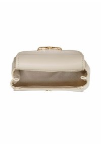 Beżowa skórzana kopertówka o gładkiej fakturze, z zamknięciem na górze i przestronnym wnętrzem. Wewnętrzny materiał jest jasny.