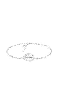 Armband i sterlingsilver med ett bladdesign och en polerad yta, förstärkt med klara stenar längs kanten och en justerbar kedja.