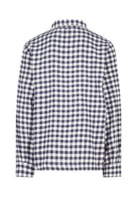 Navy and white checked flannel shirt with a button collar, long sleeves, and a straight hem. Designed with a relaxed fit.