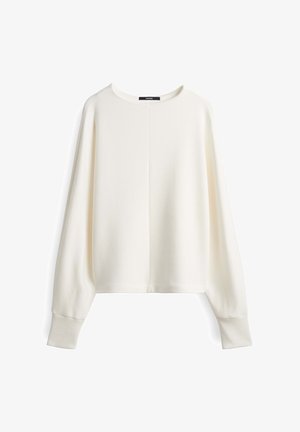 Witte langarm pullover sweatshirt gemaakt van zachte stof, met een ronde hals en een ontspannen pasvorm, ribgebreide manchetten en een detail met een middennaad.