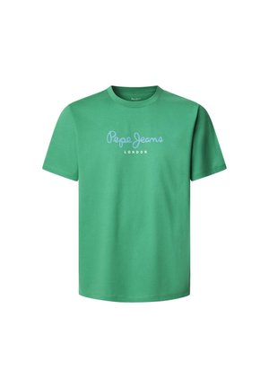 Zelené bavlnené tričko s okrúhlym výstrihom. Na prednej strane sa nachádza logo "Pepe Jeans LONDON" v svetlomodrom kurzívnom písme. Krátke rukávy, klasický strih.