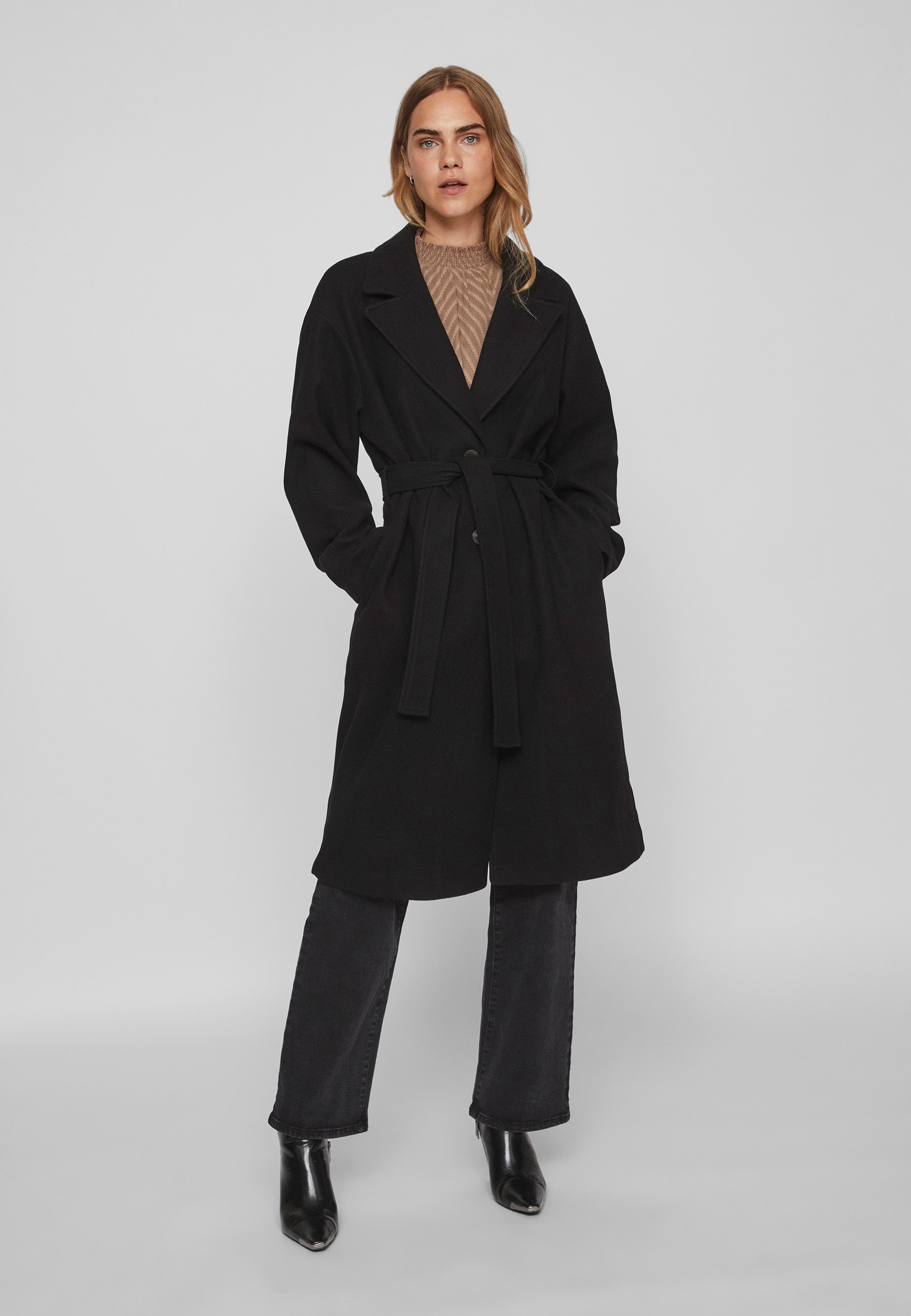 VILA VIPOKO LONG BELT COAT - Classic coat - black - Zalando.co.uk