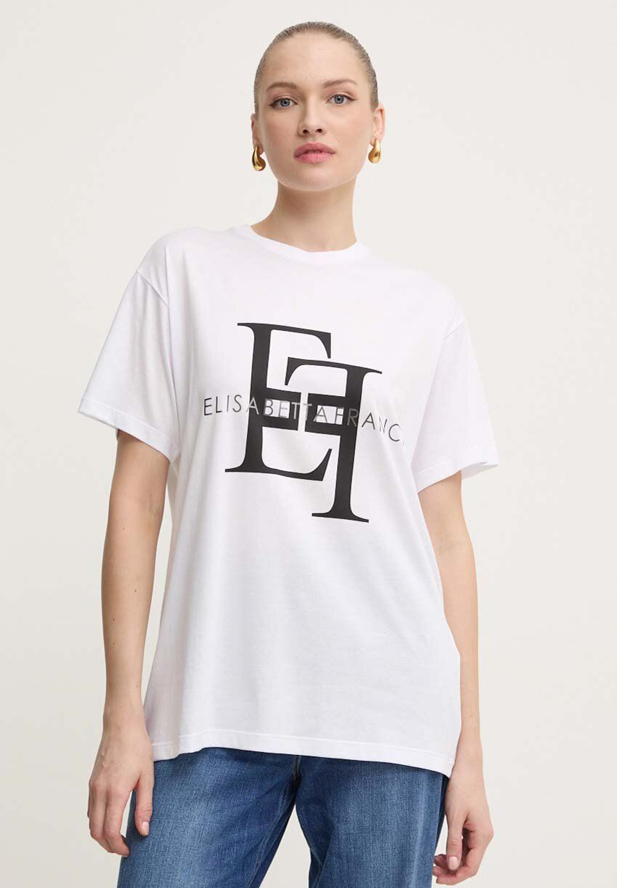Elisabetta Franchi JERSEY CON MAXI LOGO - T-shirt con stampa