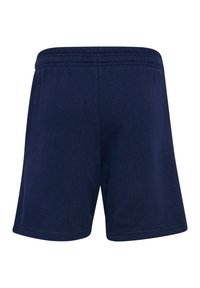 Dunkelblaue Baumwollshorts mit einem elastischen Bund, ausgestattet mit einem schlichten, ungeschmückten Design und einem geraden Schnitt.