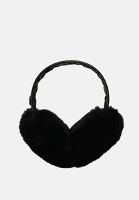 Bandeaux en fausse fourrure noire avec une bande texturée noire. Sections d'oreilles rondes et duveteuses offrant de la chaleur, adaptées aux temps froids.