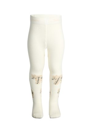 Weiße Kindertights mit einem Druckdesign von hellbraunen Tieren mit schwarzen Akzenten. Hergestellt aus weichem, elastischem Material für angenehmen Tragekomfort.