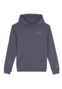 Felpa con cappuccio in misto cotone grigio scuro. Presenta una tasca frontale, polsini a coste e logo ricamato in bianco sul petto. Accento giallo sulla manica.