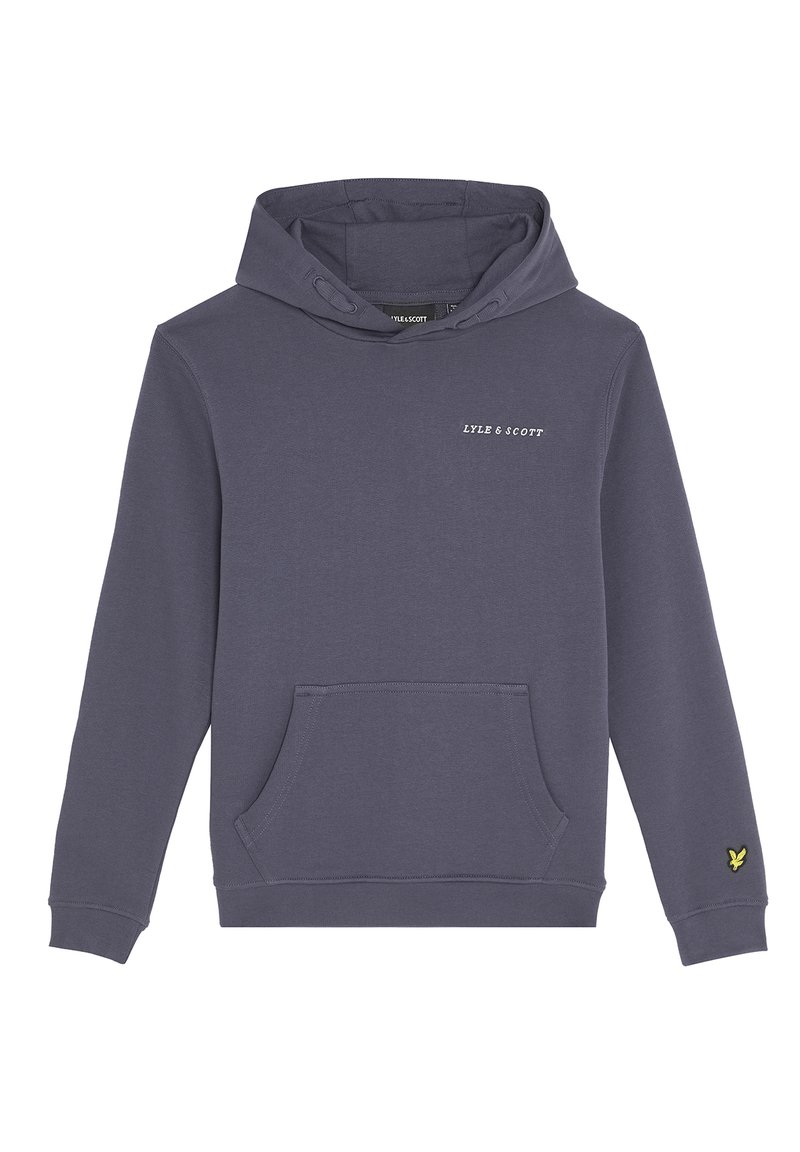 Felpa con cappuccio in misto cotone grigio scuro. Presenta una tasca frontale, polsini a coste e logo ricamato in bianco sul petto. Accento giallo sulla manica.