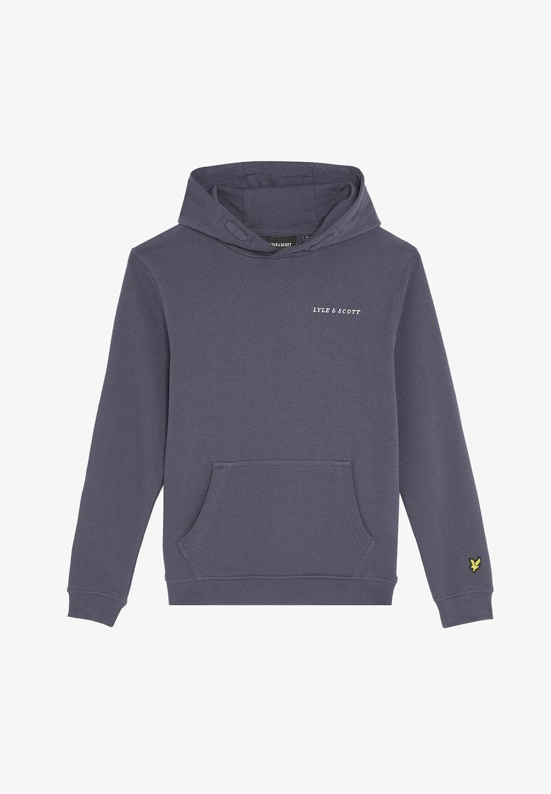 Felpa con cappuccio in misto cotone grigio scuro. Presenta una tasca frontale, polsini a coste e logo ricamato in bianco sul petto. Accento giallo sulla manica.