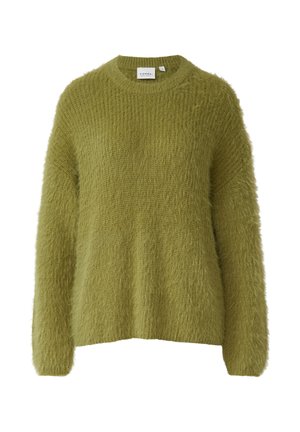 Miękki, długi sweter z dnex długością rękawów w jasnej zieleni. Posiada okrągły dekolt oraz miękką, teksturowaną powierzchnię z lekko oversize'owymi rękawami.