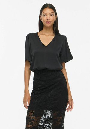 VILA, VIENNA RAVENNA V-NECK S/S TOP - NOOS - Blouse - black