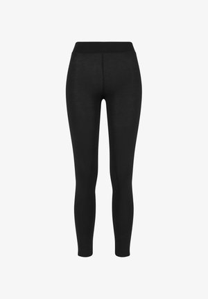 Sorte leggings i glat stof, med høj talje, tætsiddende design og uden synlige sømme, velegnet til afslappet eller aktivt brug.