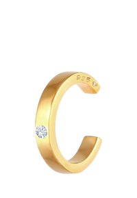 Goldfarbener Ring aus 925er Silber, mit einem glatten, runden Design und einem kleinen klaren Edelsteinakzent auf einer Seite.