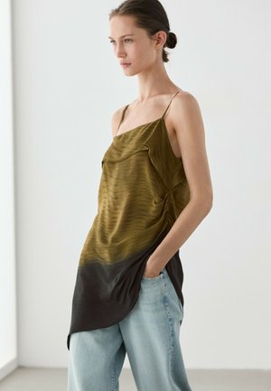 Massimo Dutti, ASYMMETRIC STRAPPY TOP WITH DRAPED DETAIL - Top - khaki