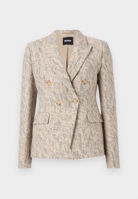 Μπεζ και γκρι υφασμάτινο σακάκι διπλής στήρας με τέσσερα καφέ κουμπιά, γιακάδες με εγκοπές, τσέπες με καπάκι και εφαρμοστή σιλουέτα από την BOSS.