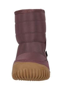 Botte en nylon violet résistant à l'eau avec un dessus rembourré, un bout rond et une semelle en caoutchouc texturé. Inclus une languette de traction et des coutures renforcées.