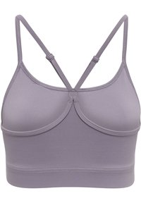 Lichtpaarse bralette met verstelbare bandjes, naadloze cups en een gladde textuur. Het kruisrugontwerp verbetert de ondersteuning en pasvorm.
