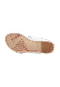 Sandal bianca con una parte superiore in sintetico liscio, design aperto, suola in gomma con un motivo di battistrada, taglia 38 impressa nella soletta.