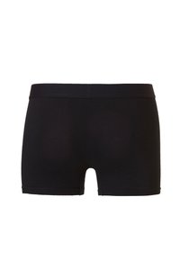 Boxer shorts en coton noir avec une texture lisse, une taille élastique et une coupe mi-cuisse, sans motifs ni accents visibles.