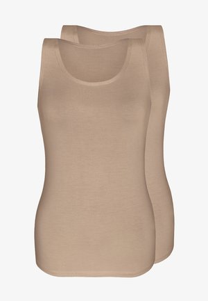 Beige Trägershirts aus leichtem, glattem Stoff. Mit einem runden Ausschnitt und ärmellosem Design. Im Set von zwei Stück verkauft.