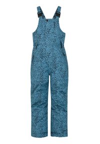 Salopette blu con un motivo a pois neri, realizzata in un tessuto testurizzato. Presenta spalline regolabili e tasche laterali.