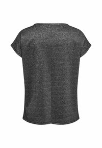 Haut noir à manches courtes avec une coupe ample, une texture douce et un léger effet pailleté sur tout le tissu. Encolure lisse et ourlet arrondi.