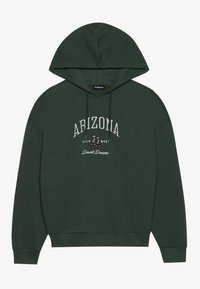 Groene hoodie van katoen, met een voorop bedrukt logo dat "ARIZONA Wild West Desert Dreams" leest, voorzien van een trekkoordhoed en ribbelboorden.