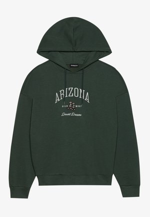 Sweat à capuche vert en coton, orné d'un graphique sur le devant qui indique "ARIZONA Wild West Desert Dreams", avec une capuche à cordon et des poignets côtelés.