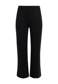 Sorte bukser med en afslappet pasform, der har en elastisk linning og en glat tekstur, som ender lidt over anklen uden synlige sømme.