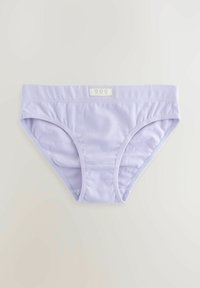 Lavendel katoen hipster onderbroek met een gladde textuur, met een wit label met drie kleine hartomtrekken op de tailleband.