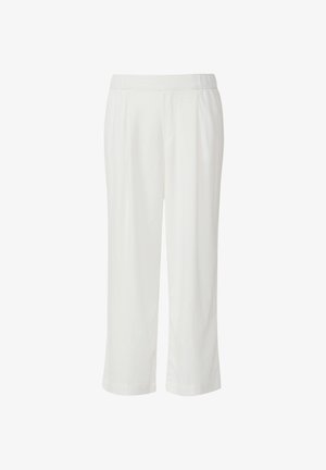 Witte, lichte, cropped broek met een elastische tailleband, met een gladde textuur en rechte pijpen. Geen zichtbare patronen of accenten.