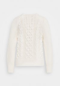 Maglione bianco a trecce con motivi testurizzati, polsini e orlo a costine, collo rotondo e maniche lunghe.