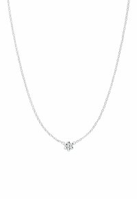 Zilveren ketting met een bloemenhanger, voorzien van zes afgeronde bloemblaadjes en een centrale kraal, met een delicate, gepolijste afwerking.