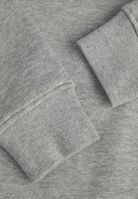Gray sweatshirt fabric featuring a smooth body and ribbed cuffs, with subtle texture and even color throughout. No visible patterns or accents.