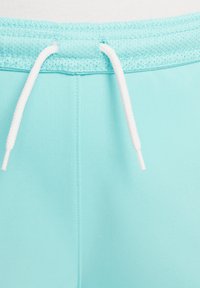 Lichtblauwe sportshorts van een gladde stof, met een netstof tailleband, een witte trekkoord en stikseldetails.